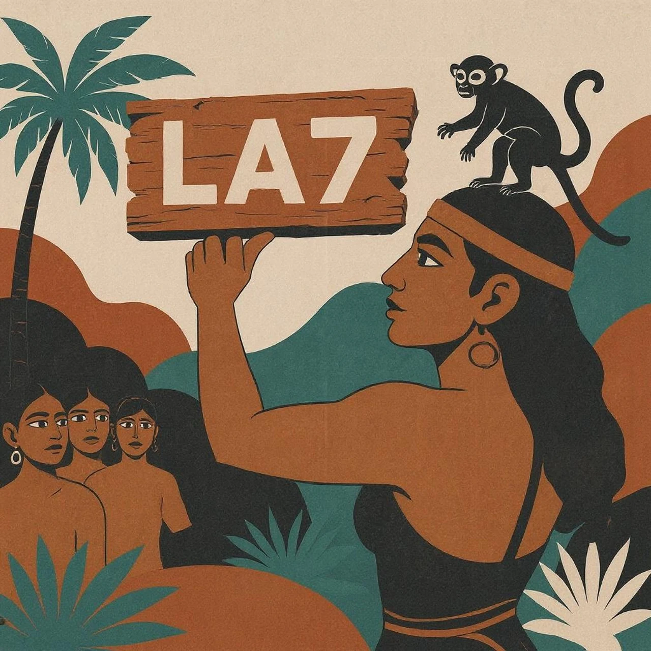 Mural editorial: comunidad de Calle 7 sosteniendo el cartel LA7